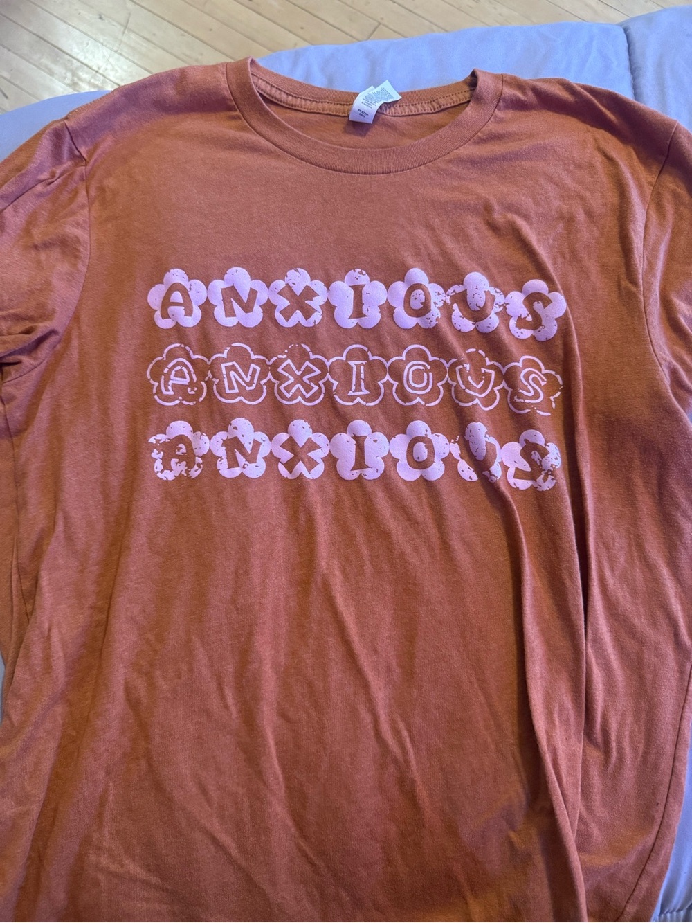 Rust Orange 'ANXIOUS' Graphic Long Sleeve Tee
